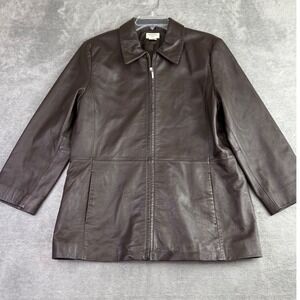 Brooks 346 Womens‎ L Brown Leather Jacket Full Zip Collared Long Sleeve Classic